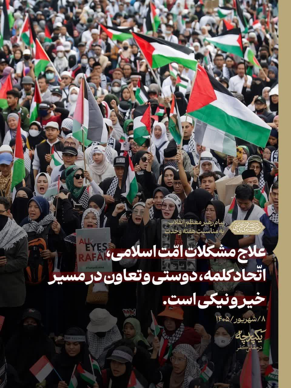 علاج مشکلات امت اسلامی، اتحاد کلمه، دوستی و تعاون در مسیر خیر و نیکی است