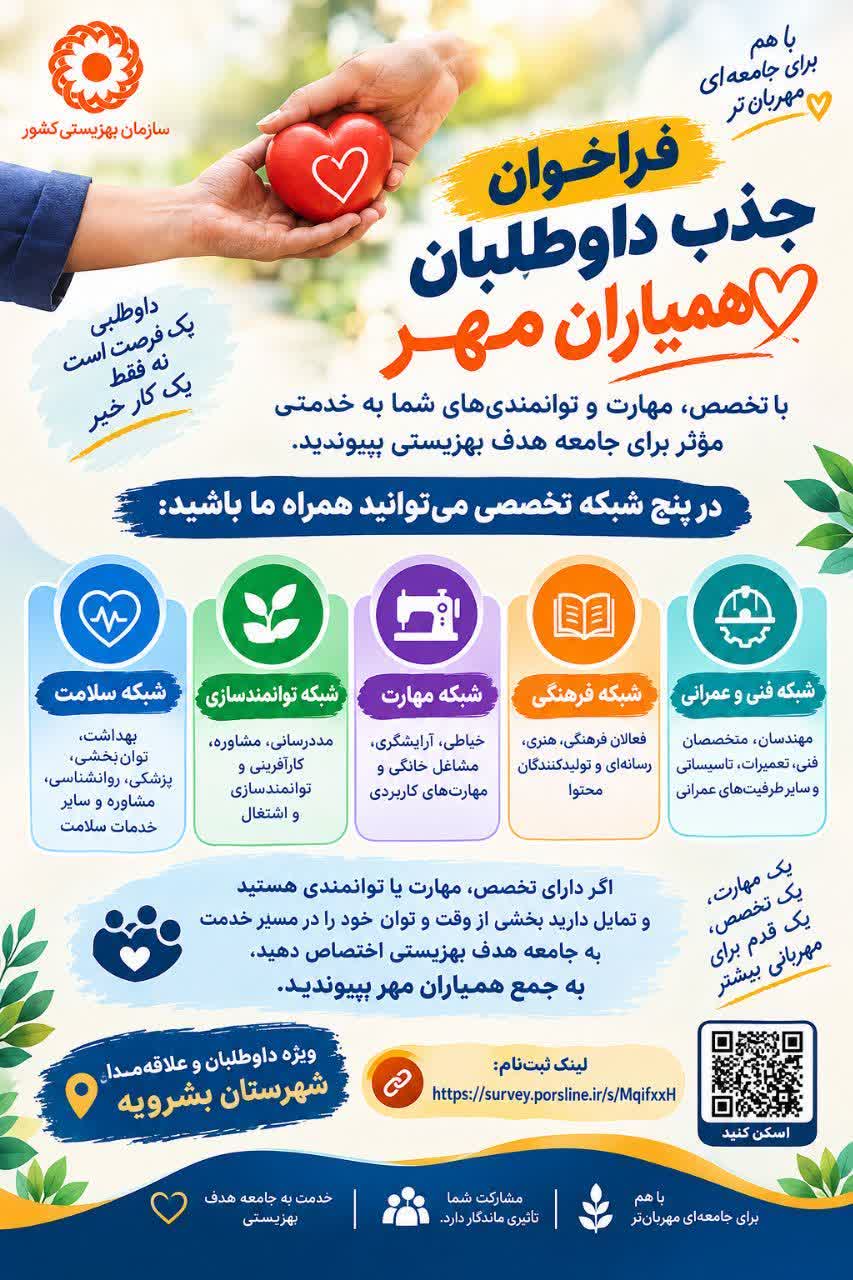 فراخوان ثبت‌نام طرح همیاران مهر بهزیستی در بشرویه